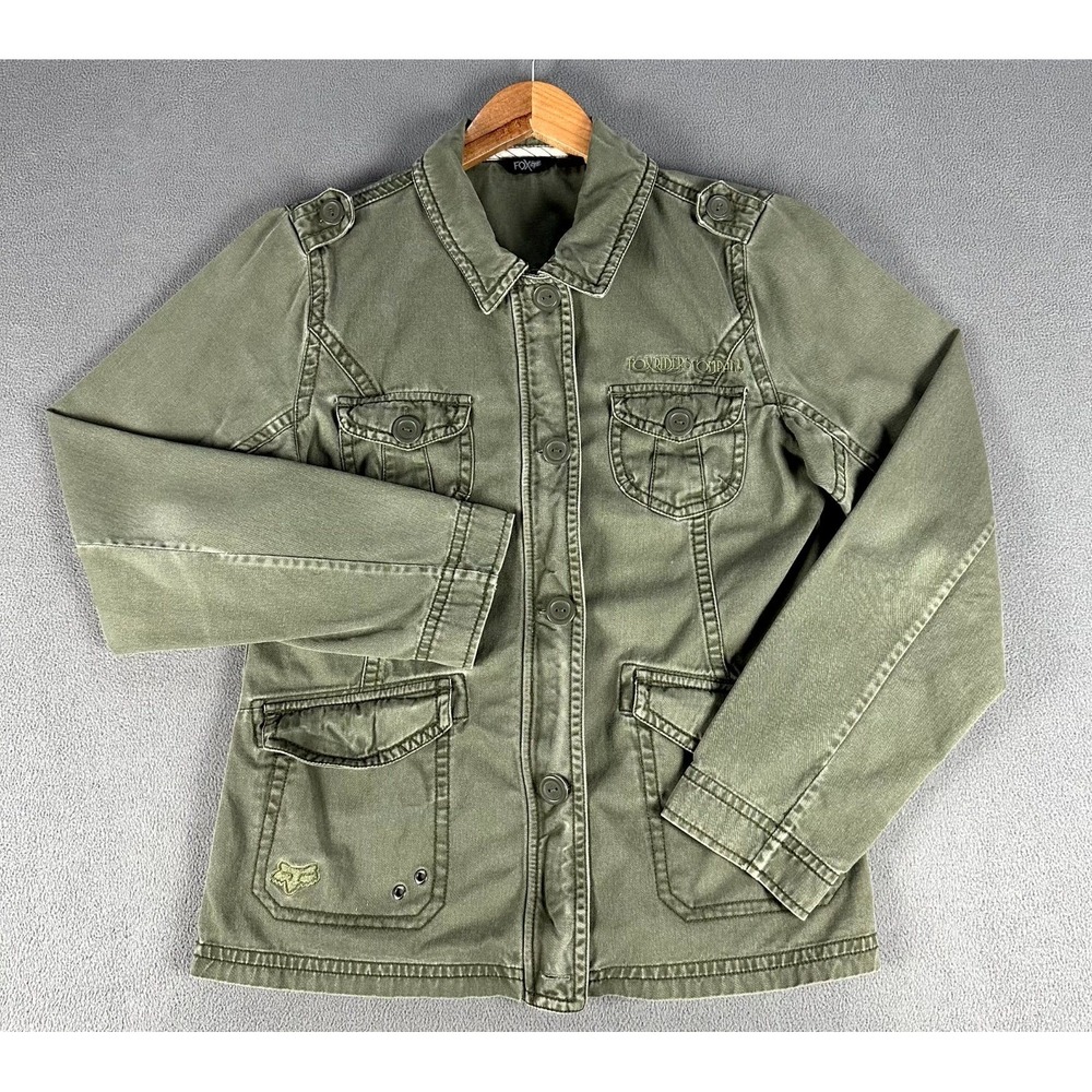 Fox Jacket Womens XL Olive Green Distressed Racing Moto Punk Utility Safari